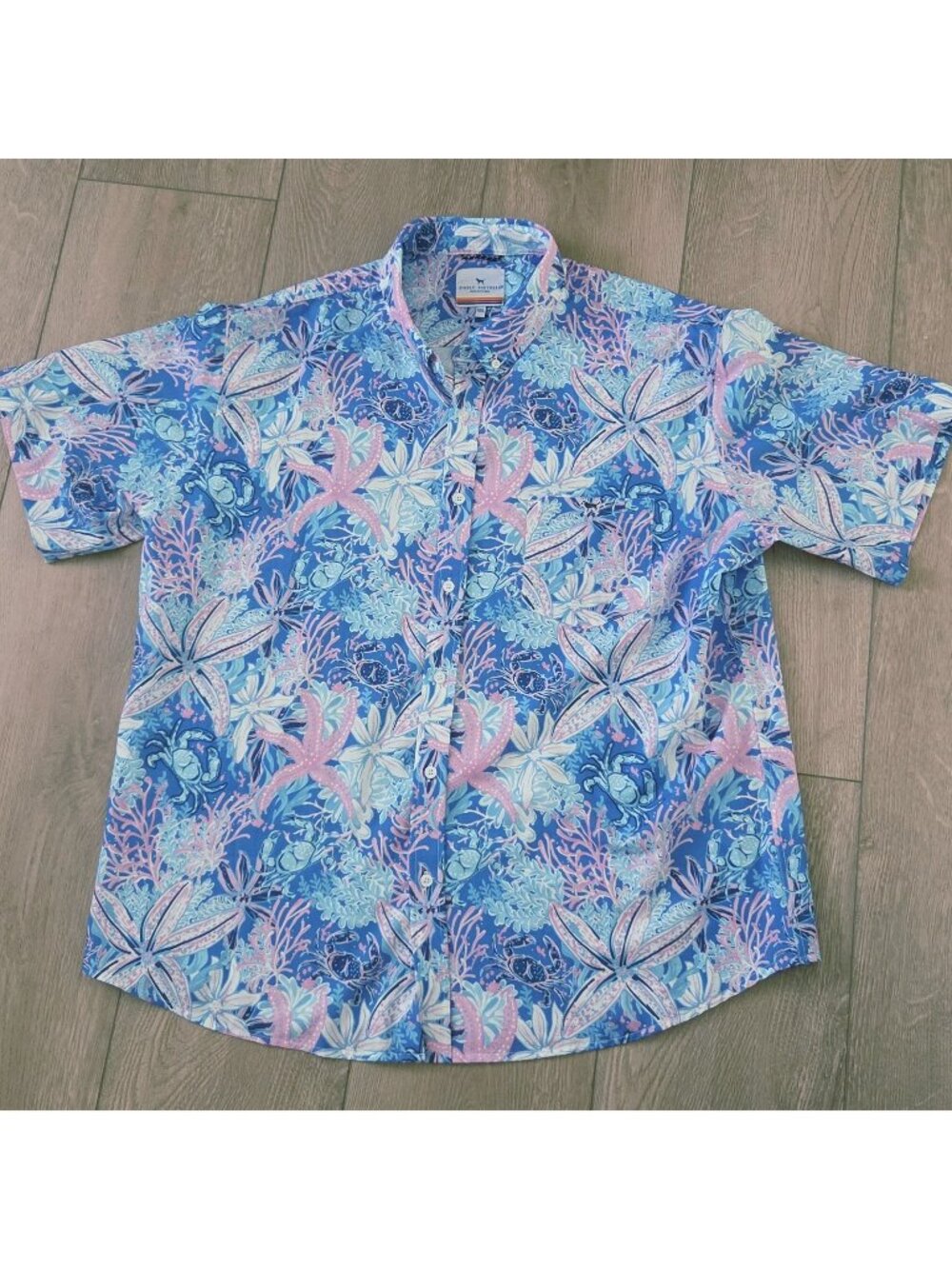 Simply Southern Blue Floral Short Sleeve Button Stretch Hawaiian Shirt Mens XXL